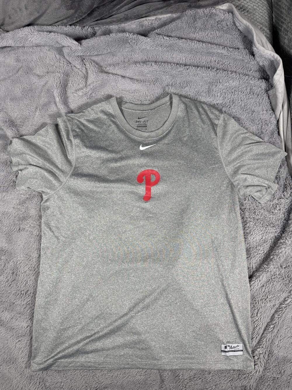 Philadelphia Phillies Shirt Mens Large Gray MLB Baseball Nike Dri Fit Tee